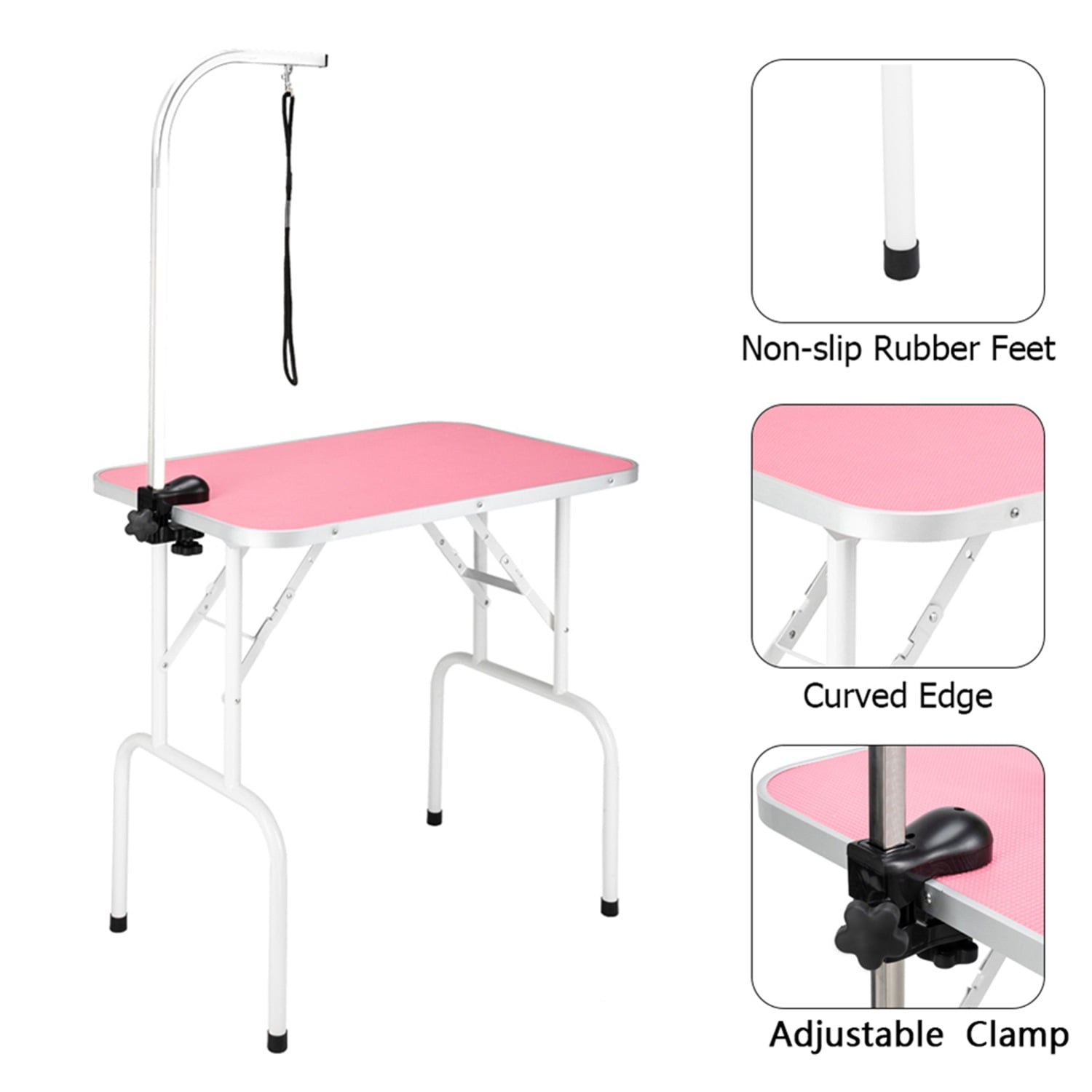 Pefilos 32" Foldable Pet Grooming Table for Small Dogs Cats with Adjustable Arm Noose Pet Grooming Table for Home for Medium Dogs Cats, Pink Pefilos 32" Foldable Pet Grooming Table for Small Dogs Cats with Adjustable Arm Noose Pet Grooming Table for Home for Medium Dogs Cats, Pink
