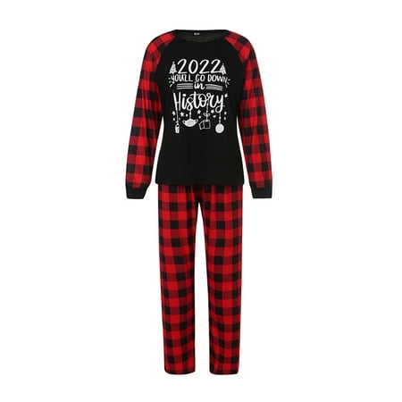 

Livingsenburg Christmas Family Pajamas Set Long Sleeve Tops Plaid Trousers