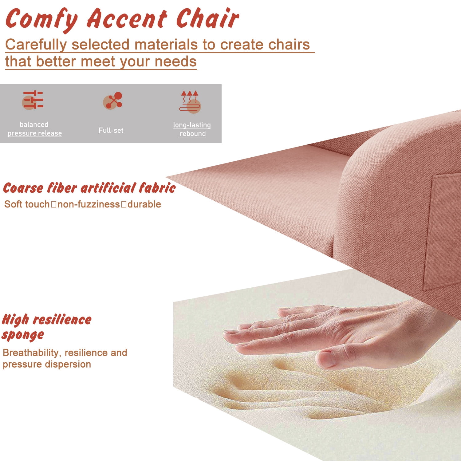 Glider Rocking Chair Nursery Comfy Accent Chair with High Backrest Upholstered Living Room Chairs with Side Pocket Armchair Reading Chair for Bedroom Nursery Office,Pink