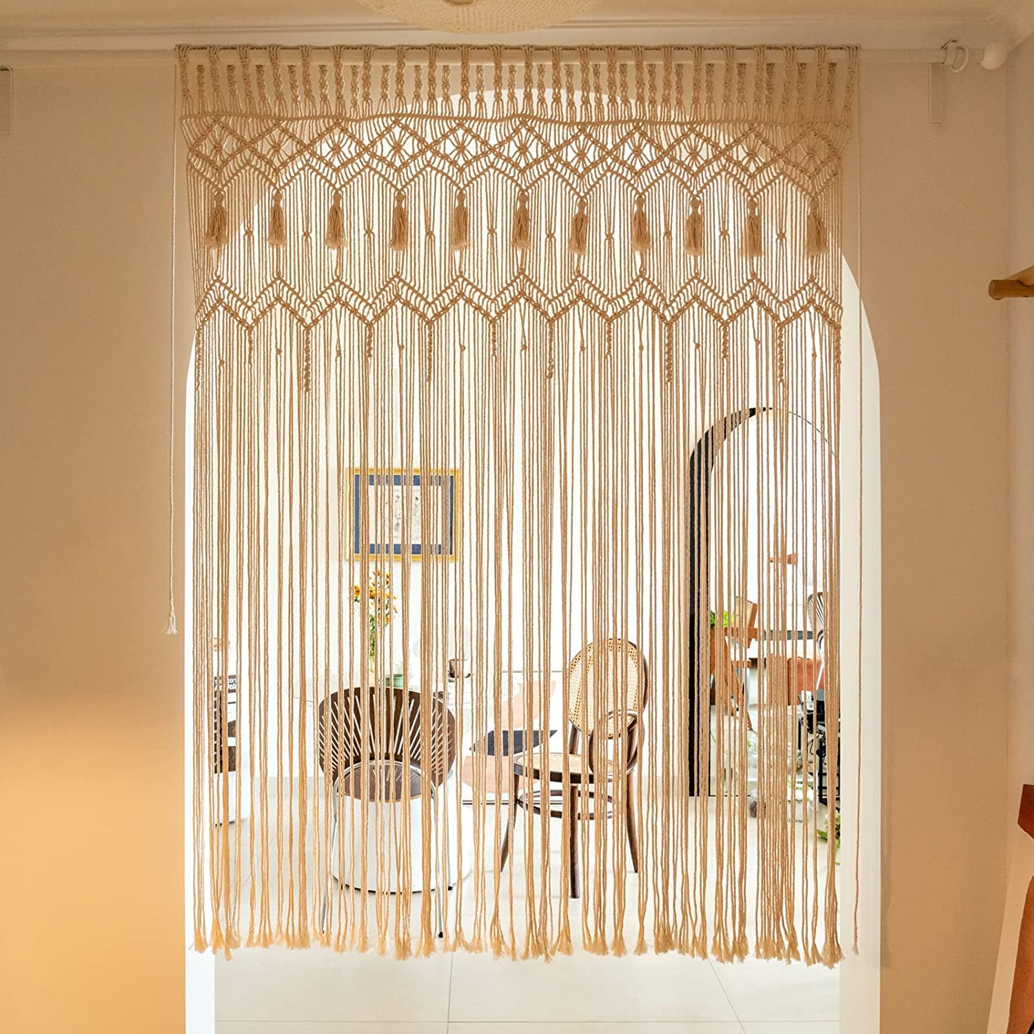 Mkono Boho Cotton Macrame Bedroom Door and Window Curtain
