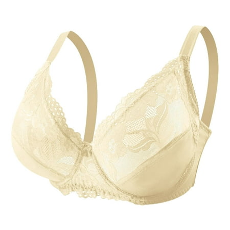Fadeal Lace Bralettes for Women Thin Lace Breathable Ladies Underwear Bra Lady Breast E F Plus Size Full Big Cup Bra Bralettes for Women Plus Size Yellow M