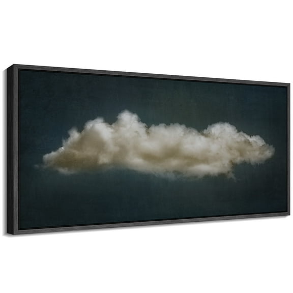 Large Framed Canvas Print Solitary Cloud - Moody Dark SkyWall Art Decorative Ready to Hang Painting for Living room Bedroom 60x30 inches Black Frame