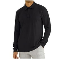 Jalioing Men's Long Sleeve Golf Shirt Collared Ribbed Casual T Shirt Business Dressy Solid Color Tops