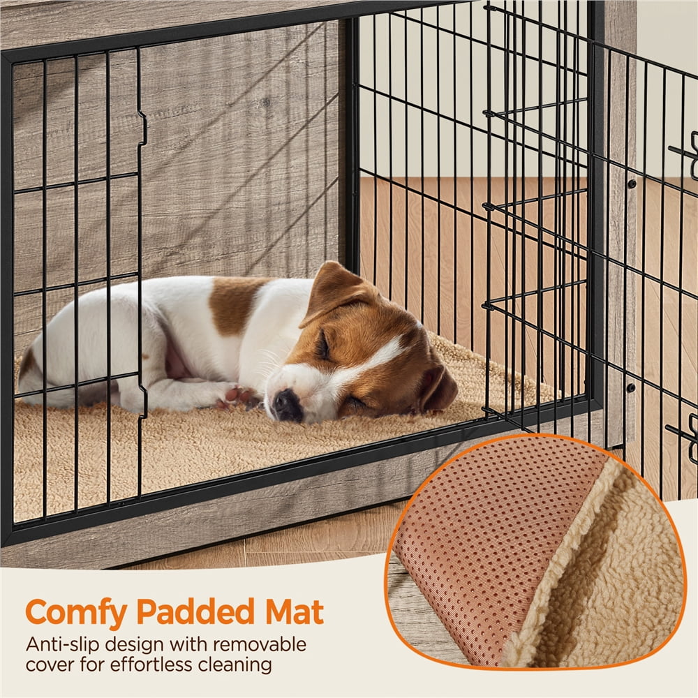 Yaheetech 31.7" W Rustic Wooden Dog Crate Furniture with Anti Skid Plush Mat, Gray