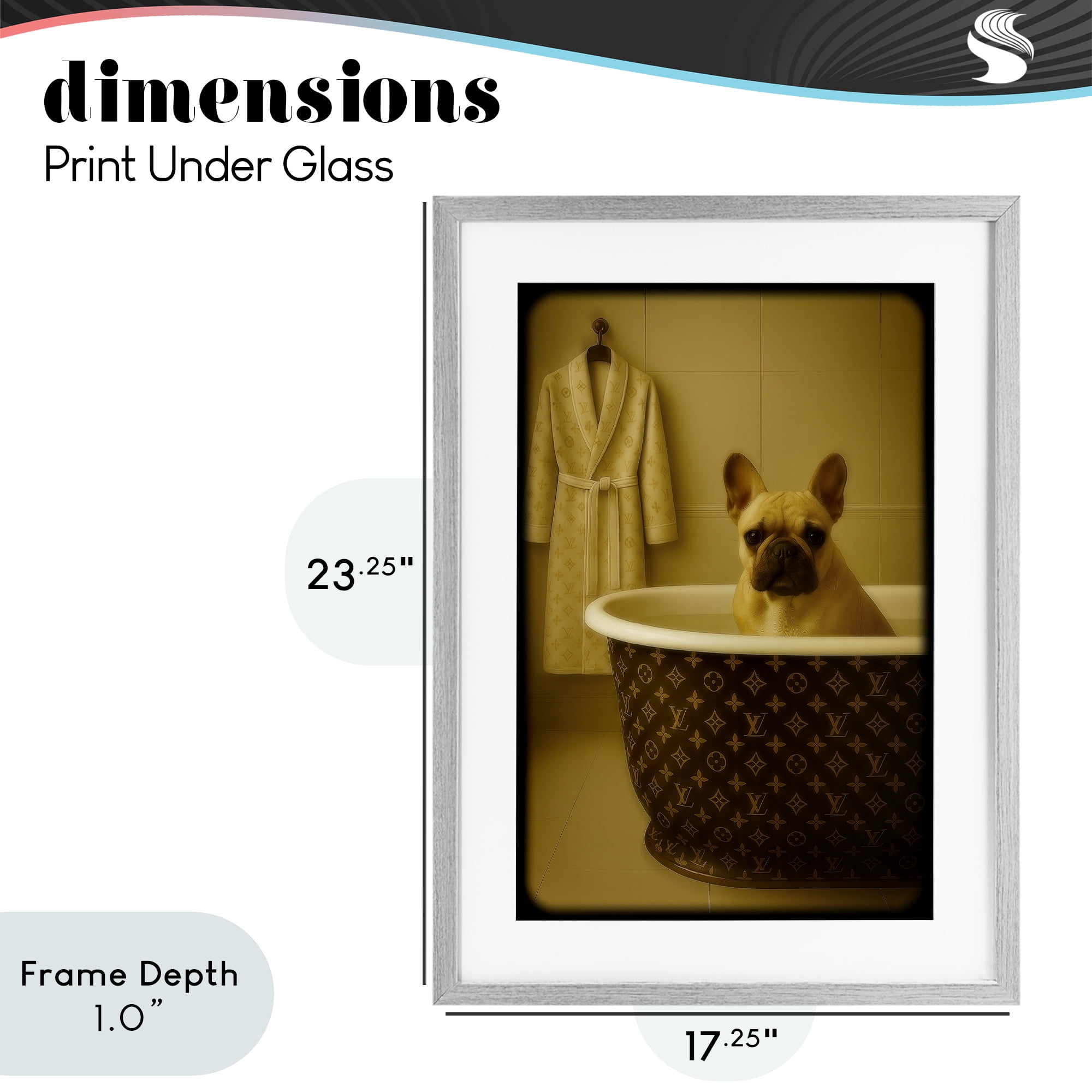 Stupell Industries Couture French Bulldog in Luxury Tub Gray Framed Print Under Glass, design by Grotto Studios