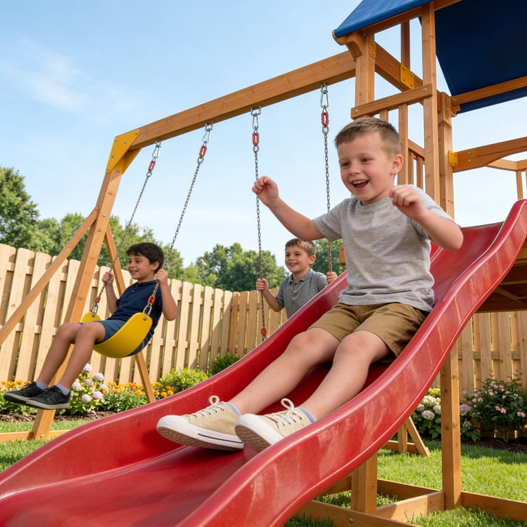 SuniBoxi Playground Sets for Backyard: Wooden Swing, Slide