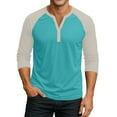 thumbnail image 2 of Hearthz Mens 3/4 Raglan Sleeve Tshirts Henley Neck Baseball Jersey Colorblock Dressy Tops for Men Fall Mens Tshirts, 2 of 9