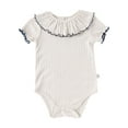 thumbnail image 5 of LIIPEE Girls Onesie Summer Casual Short Sleeve Solid Color Lettuce Trim Round Neck Bodysuit Baby Stylish Outdoor One-Pieces,Beige,0-3 Months, 5 of 8