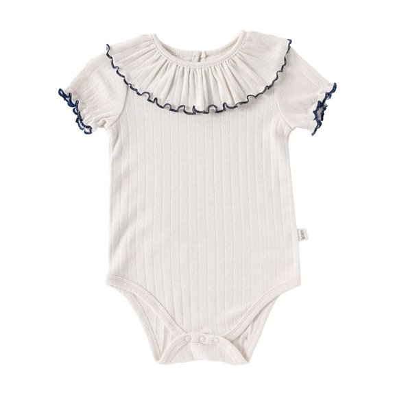 Krdevn Baby Girls' Short Sleeve Bodysuit, Ribbed Knit Ruffled Romper, Soft Stretchy Casual One-Piece Outfit for Infants,3-6 Months