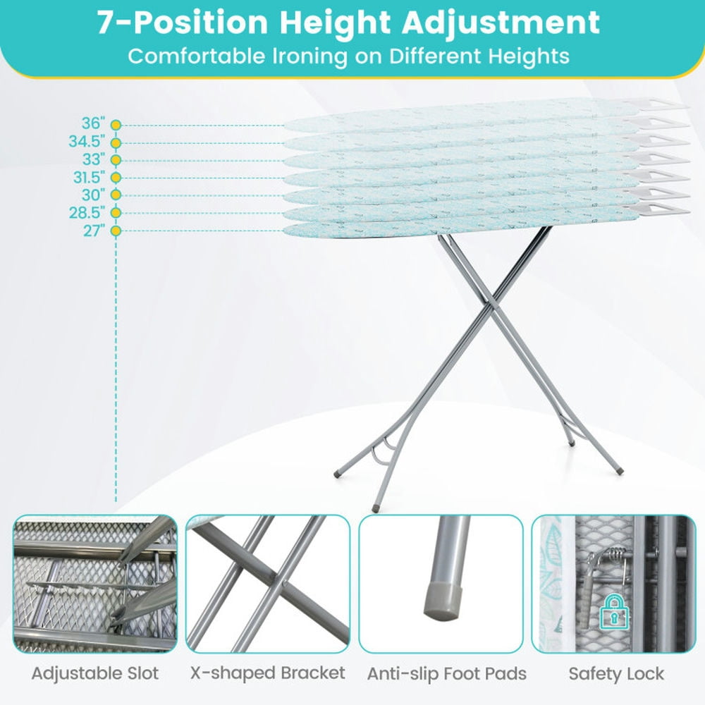 Kadyn Foldable Ironing Board with Iron Rest and Adjustable Height-Turquoise