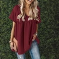 thumbnail image 3 of Mittory Women Ruffle Short Sleeve V Neck Oversized Shirt Tunic Babydoll Loose Fit Peplum Tops, 3 of 4