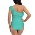 thumbnail image 5 of Cauagu Teal Turquoise Print Women's Sexy One Piece Swimsuits One Shoulder Ruffle Tummy Control Bathing Suit Slimming Swimwear-Medium, 5 of 6