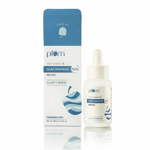 Plum 10% Niacinamide Face Serum with Rice Water | Vitamin B3 with Japanese Fermented Rice Water | For Clear, Blemish-Free, Bright Skin | Suits All Skin Types | Fragrance-Free | 30 ml