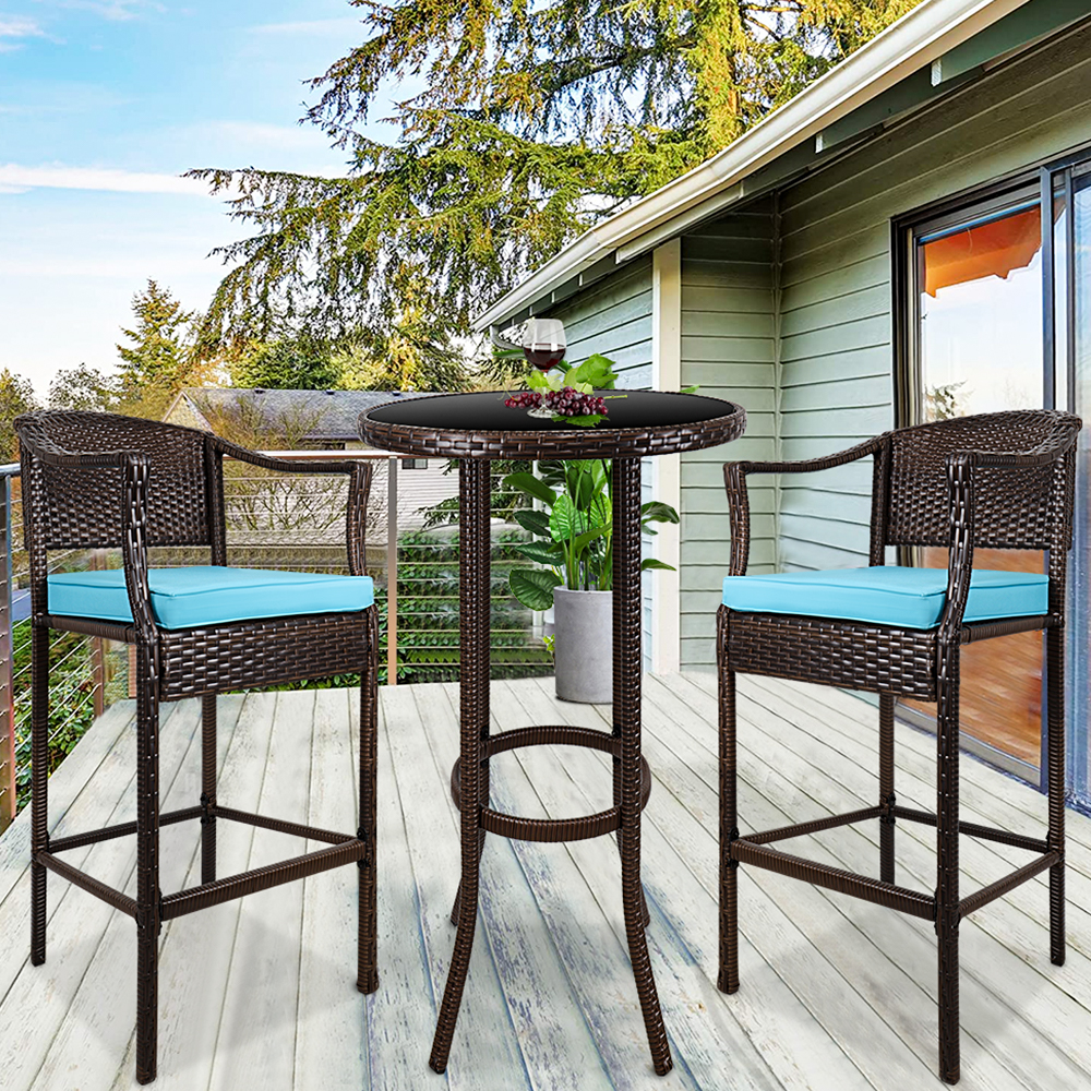 Outdoor High Top Table and Chair, Patio Furniture High Top Table Set with Glass Coffee Table, Removable Cushions, Outdoor Bar Table with Chair, Patio Bistro Set for Backyard Poolside Balcony, Q17052 - image 1 of 13