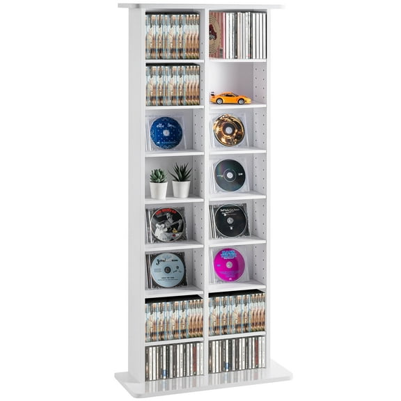 VEVOR Media Storage Cabinet, 8-layer DVD Shelf Holds up to 464 CDs, Adjustable CD Shelves 16 Compartments, Protects & Organizes Music, Movie, Video Games or Memorabilia Collections, White