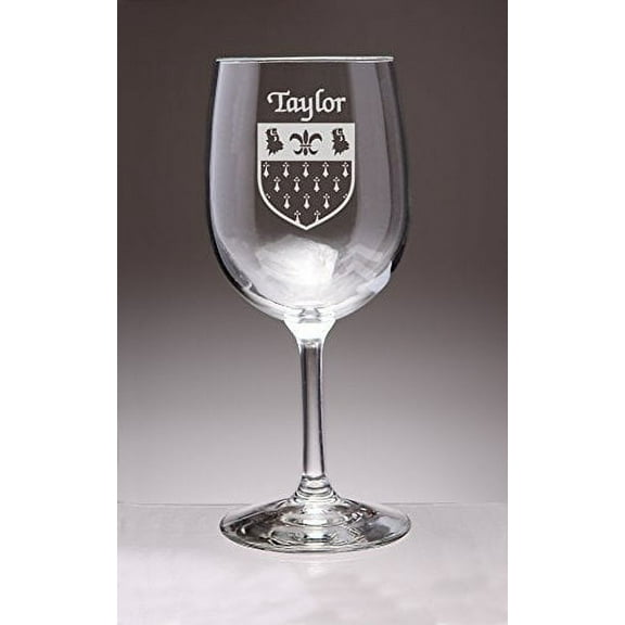 Taylor Irish Coat of Arms Wine Glasses - Set of 4 (Sand Etched)