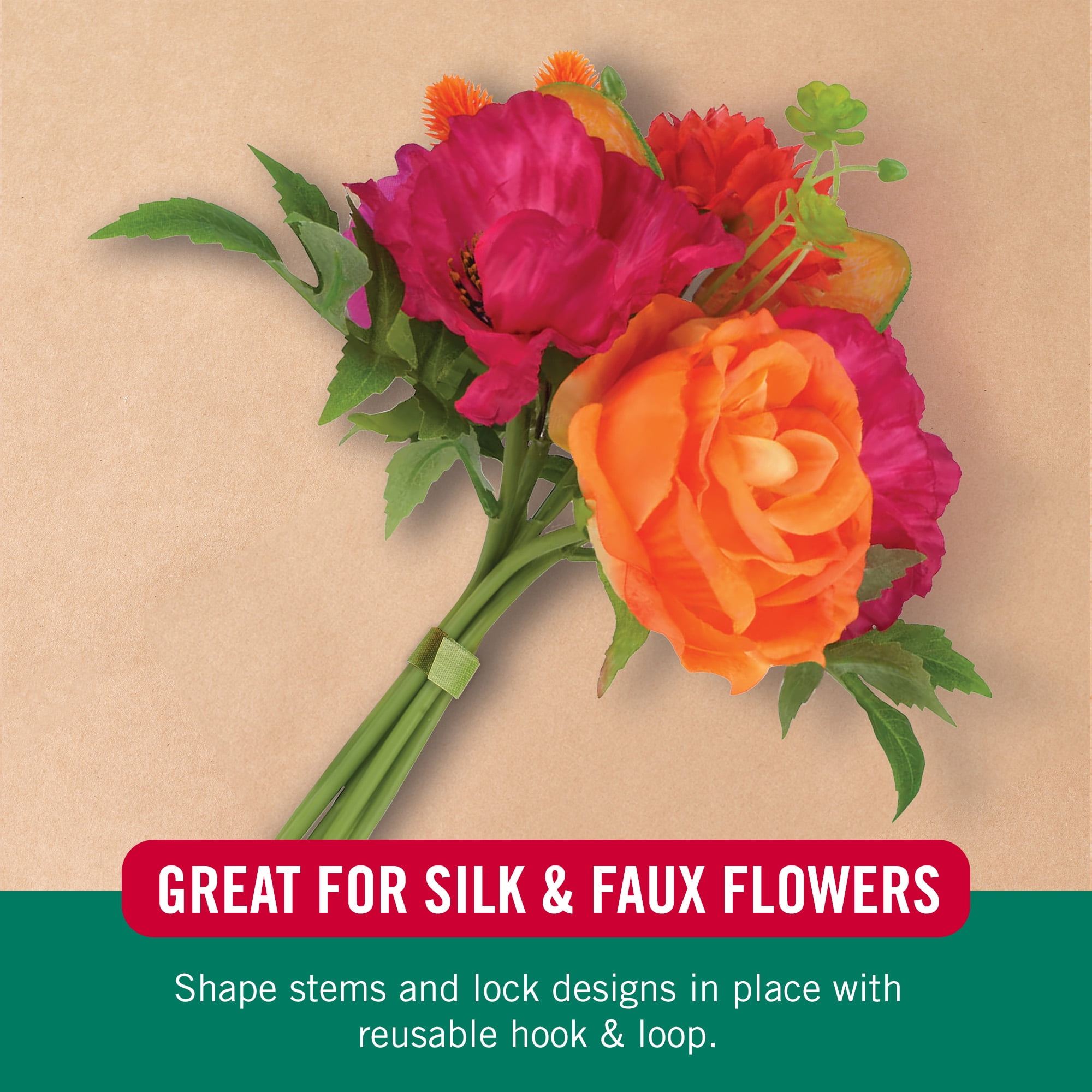 VELCRO Brand Crafting Floral Ties for Crafts, Bouquets, Project, Décor, Reusable and Adjustable, Cut-to-Length, 25 ft x 1/2 in, Green-Recycled Plastic