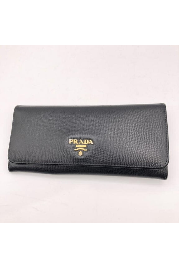Pre-Owned PRADA Saffiano Double Long Wallet in Black