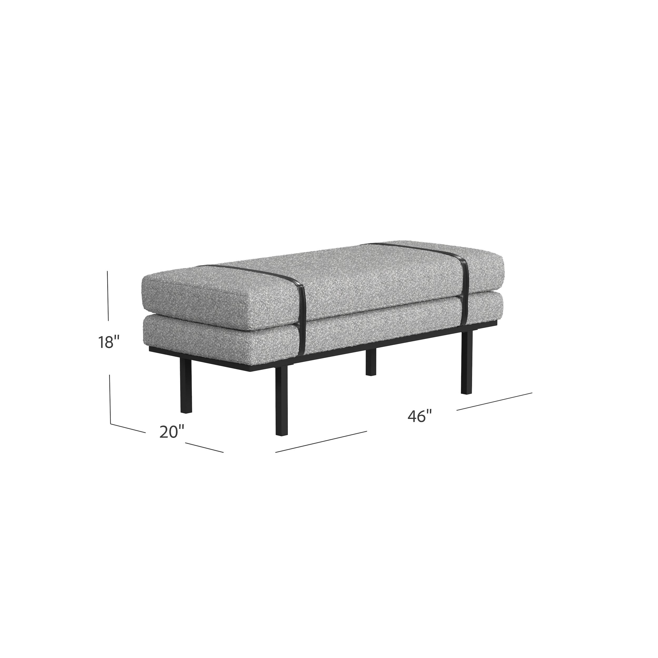 HomePop Modern Industrial Upholstered Bench with Metal Base, 46"W x 20"D x 18"H, White Boucle/Black