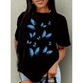 thumbnail image 1 of 1pc Women'S Casual Crew Neck T-Shirt, 2024 Summer Collection, Vintage Butterfly Print, Asymmetrical Design, Polyester Knit Fabric with Medium Stretch, Geometric Pattern Short Sleeve Tee, 1 of 5