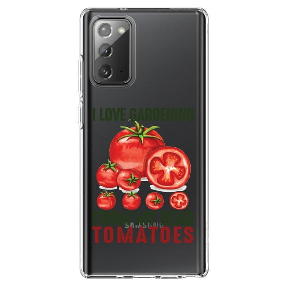 DistinctInk Clear Shockproof Hybrid Case for Galaxy Note 20 ULTRA (6.9" Screen) - TPU Bumper Acrylic Back Tempered Glass Screen Protector - I Love Gardening from My Head Tomatoes
