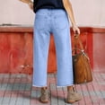 thumbnail image 4 of ASDFVBKG Women's Wide Leg Baggy Jeans Cropped Trendy Capri Jeans Stretch Denim Pull on Raw Hem Summer Denim Trouser Sky Blue M, 4 of 8