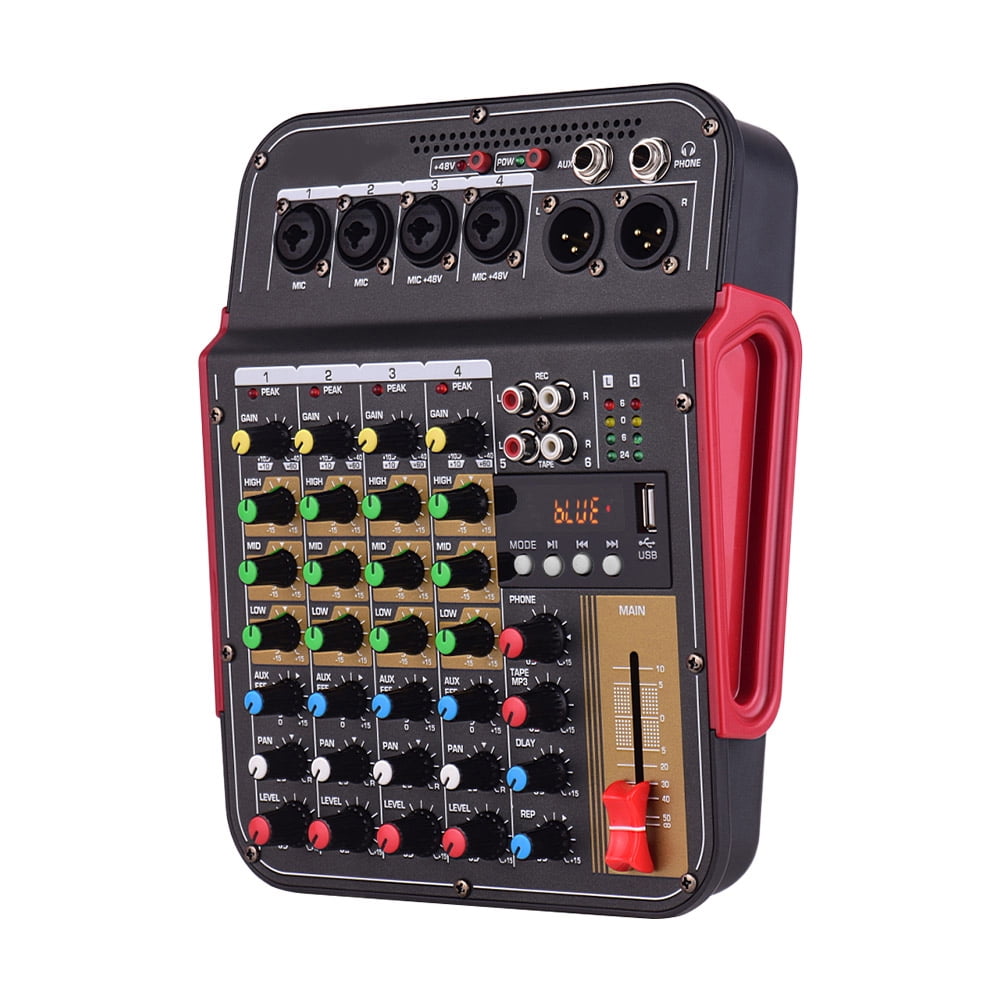 TM4 Digital 4-Channel Audio Mixer Mixing Console Built-in 48V Phantom Power with BT Function Professional System for Studio Recording Broadcasting DJ Network Live
