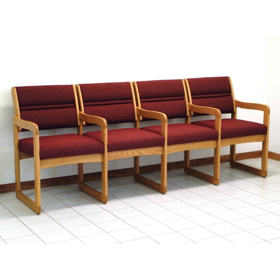 Wooden Mallet DW1-4 Solid Oak Sled Base 4-Seat Chair with Center Arms