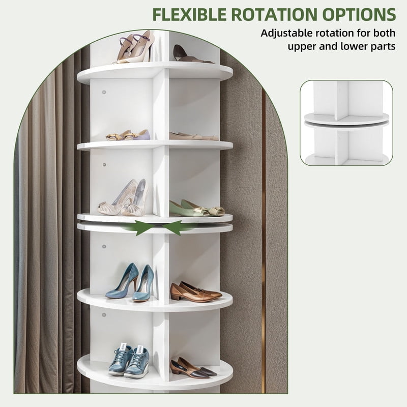 Uforic 6-Tier 360° Rotating Spinning Shoe Rack Tower Organizer for Entryway, Living Room, White
