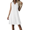 thumbnail image 2 of TAGOLD Womens Sleeveless V-Neck Knee-High Dress Zip Solid Color Short Dress For Summer Daily Use, 2 of 5