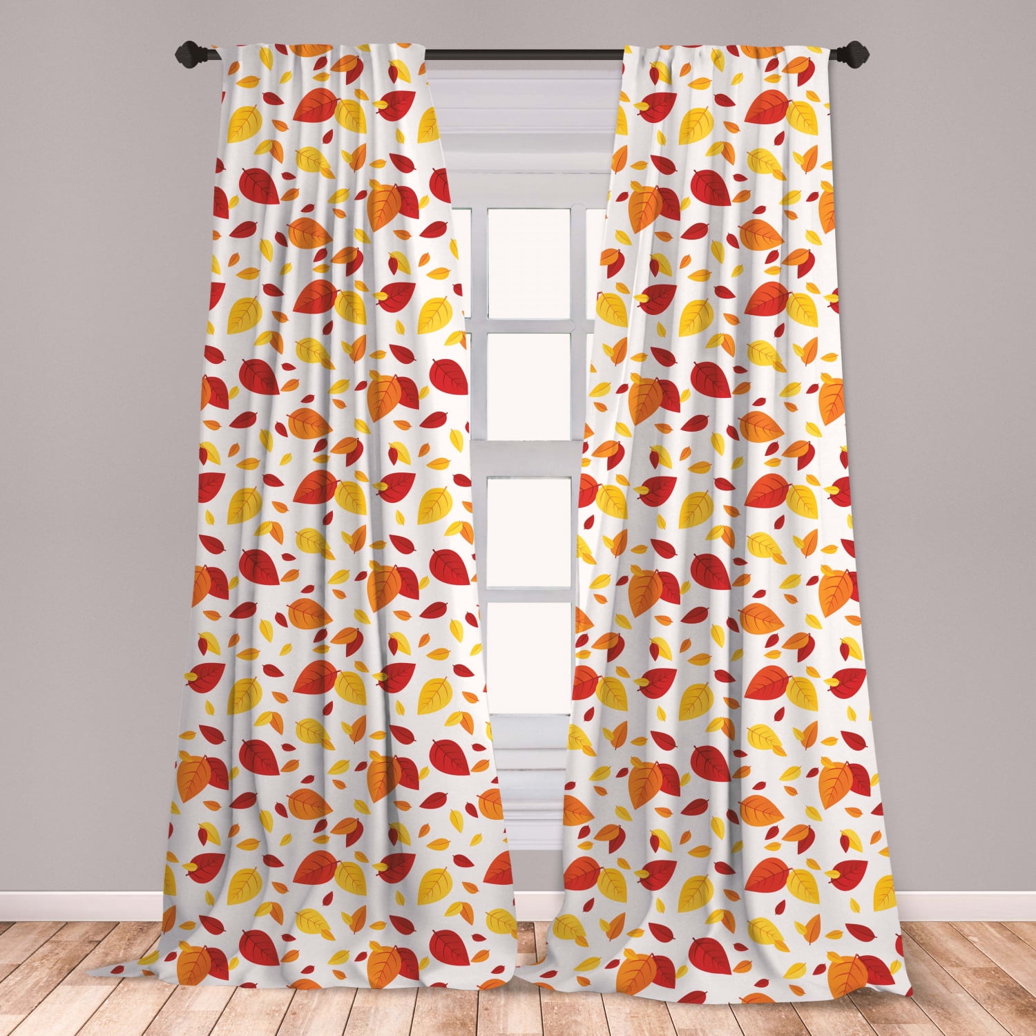 Leaf Curtains 2 Panels Set, Colorful Fall Autumn Leaves on White