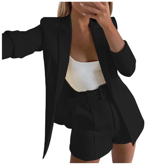 Ladies Workoffice Blazer Lapel Notched Elegant Cardigan Solid Color Fitted Suit Single Breasted Blouse Button Down Fashion Jacket Mid Length Leisure Outwear