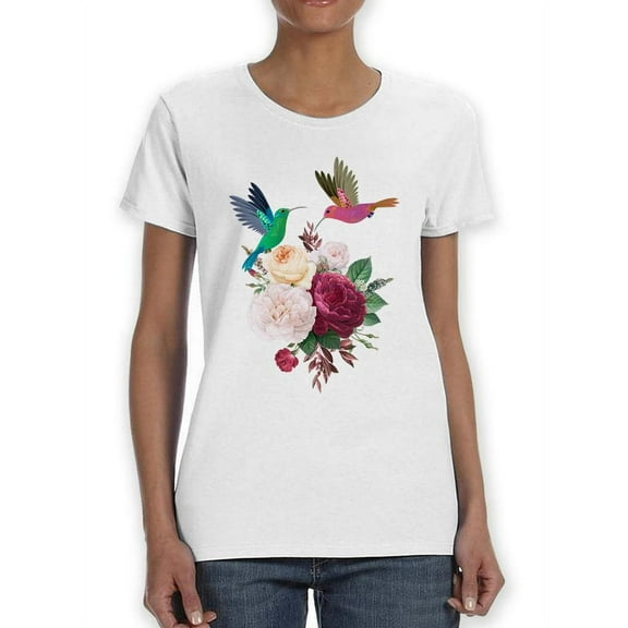 Hummingbirds With Flowers T-Shirt Women -SPIdeals Designs, Female 3X-Large