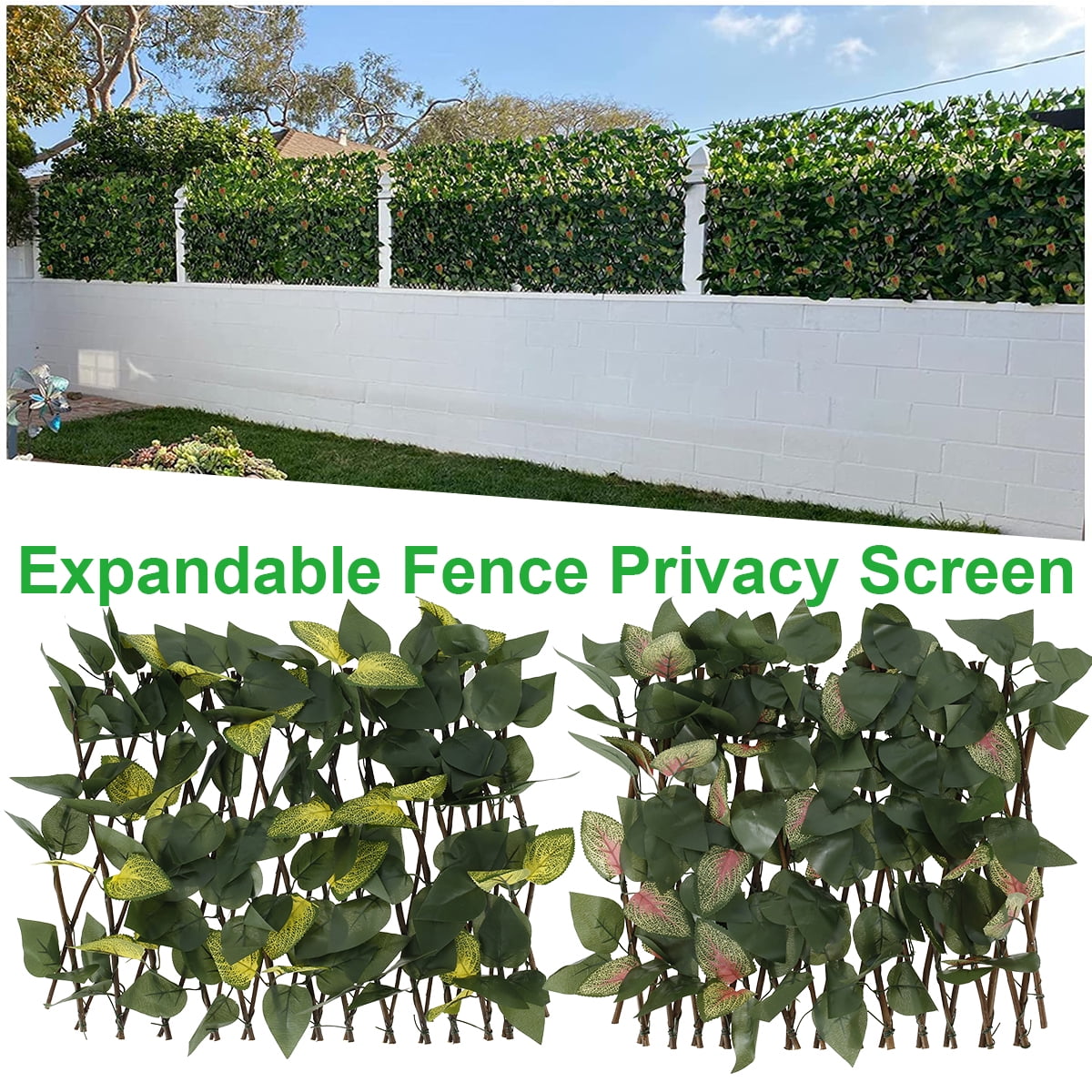 GOLDBEARUK Decorative Trellis Single Piece Articifial Leaves Garden Screen Balcolny Privacy Expandable Hedge 1m X 2m