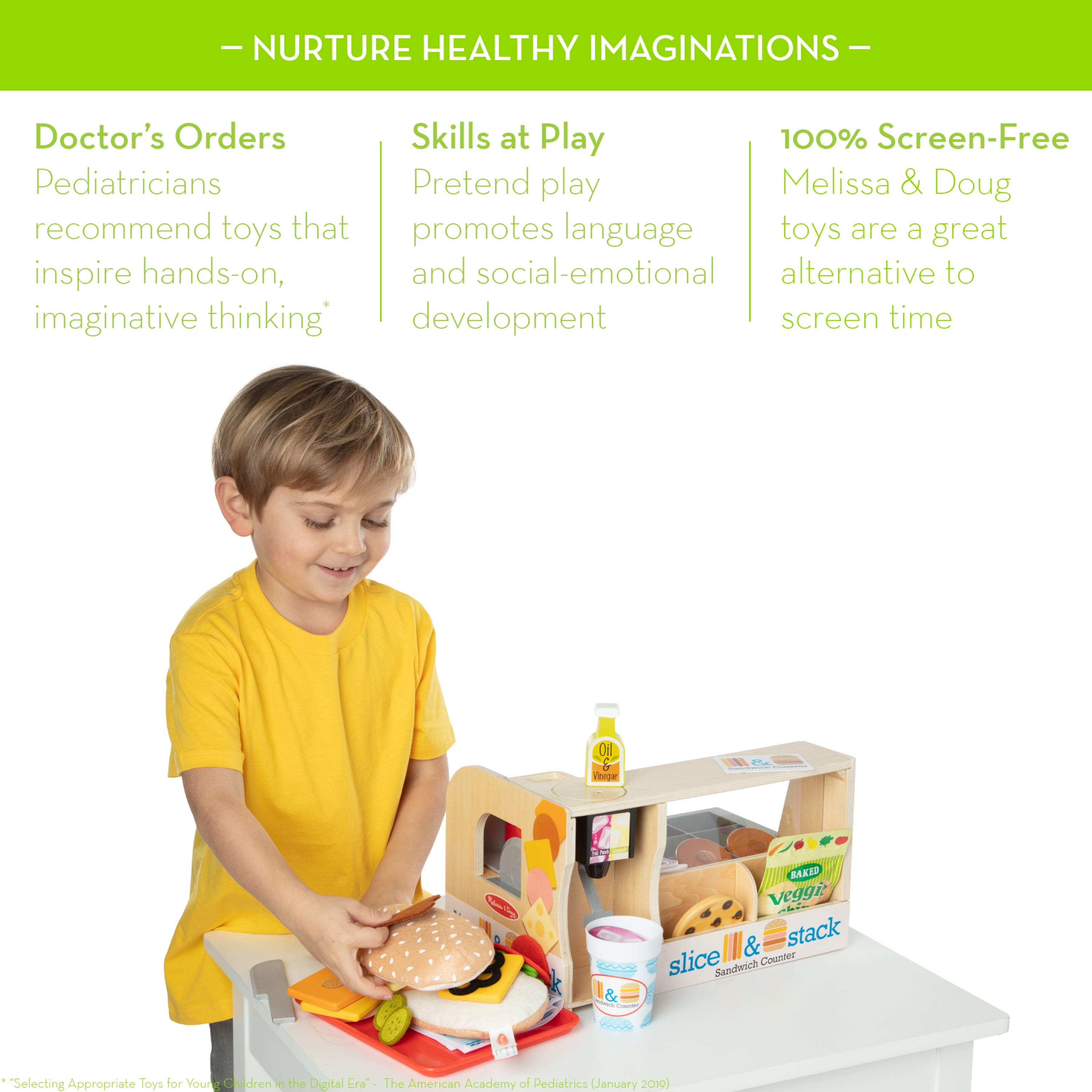 Melissa & Doug Wooden Slice & Stack Sandwich Counter with Deli Slicer –  56-Piece Pretend Play Food Pieces - FSC-Certified Materials 