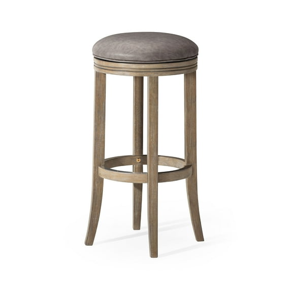 Open Box Maven Lane Eva Bar Stool in Oak Finish with Ronan Stone Vegan Leather