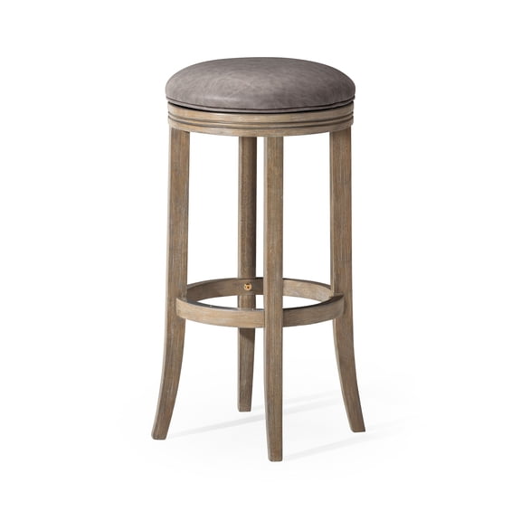Open Box Maven Lane Eva Bar Stool in Oak Finish with Ronan Stone Vegan Leather