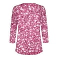 thumbnail image 5 of Feancey Women's Henley Tops Loose Fit 3/4 Sleeve V Neck Blouse Dressy Trendy Sequin Print T Shirts Spring Casual Button Up Tunics Pullover Tee Pink L, 5 of 6