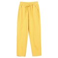 thumbnail image 1 of CHUANK Pantalon Grand sur Mesure pour Femmes Été Taille Haute Coton Lin Palazzo Grand avec Poche, 1 of 3