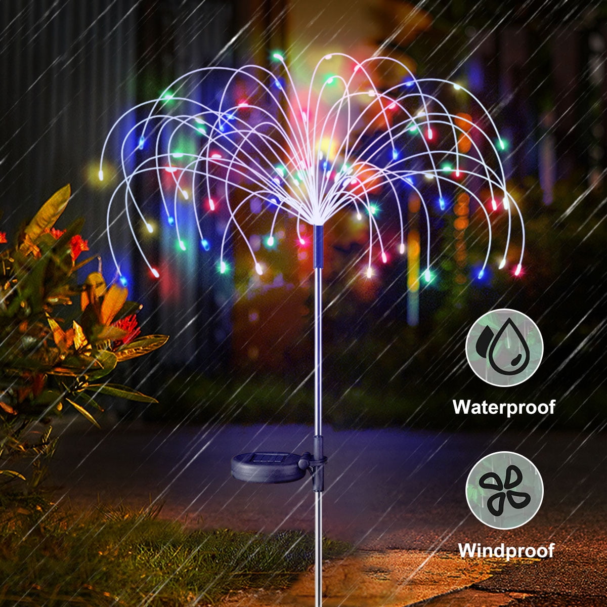 Rirool 4 Pack Solar Firework Lights, 120 LED Outdoor Garden Lights, Waterproof IP65 Pathway Yard Decor, DIY Copper Wire, Auto On/Off, Multicolor