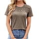 thumbnail image 1 of Blusas para Mujeres Casual Manga Corta Cuello Redondo Encaje Empalme Blusa 95% Poliéster 5% Spandex, Nuevo Color Sólido Superior para el Uso Diario, 1 of 8