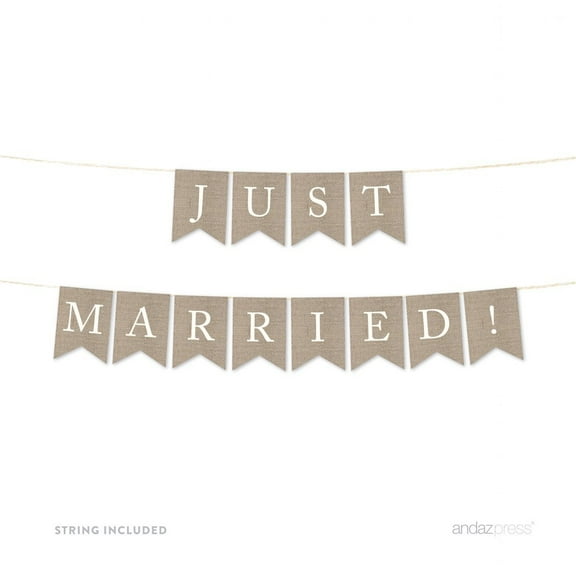 Just Married Burlap Wedding Pennant Party Banner