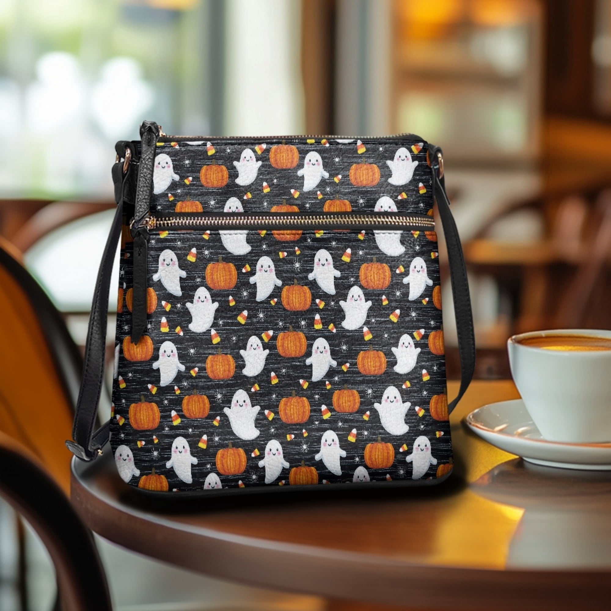 Kuiaobaty Ghost Pumpkin Spider Print Women's Crossbody Bag, Lightweight Vegan Leather Messenger Handbag Crossbody, Halloween Sling Purse Crossbody with Adjustable Strap for Travel