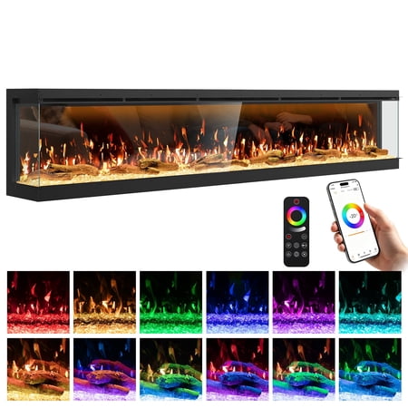 OSEYM 100" 3 Sided 3D Mirrored Electric Fireplace with 251RGB Realistic Flames, Smart Wi-Fi Enabled Build-in Insert, App/Remote Control,12H Timer,Crackle Sound, 1500/750W Quiet Heater