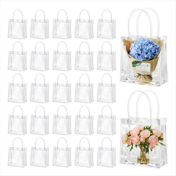 50 Bolsas de Regalo Transparentes con Asas, Bolsas de Regalo de Plástico, Bolsas de Mano Transparentes Reutilizables, Bolsas de Dulces para Bodas