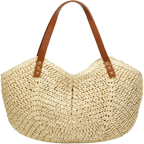 TELOLY Summer Casual Straw Tote Bag Large Capacity Woman Woven Shoulder Handbag for Summer Beach Vacation