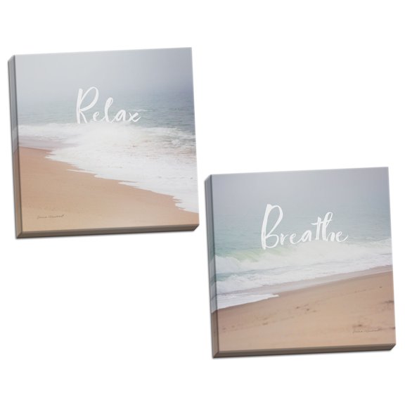 Gango Home Decor Contemporary Serene Sea I & II by Laura Marshall (Ready to Hang); Two 12x12in Hand-Stretched Canvases
