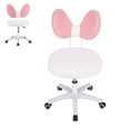 thumbnail image 2 of Porfeet Vanity Chair with Backrest, 5 Wheels, Ergonomic Height Adjustable Rolling Upholstered Chair, Armless Swivel Desk Chair for Home, Office, Living Room, Bedroom,Pink, 2 of 13