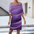 thumbnail image 2 of Vibrant Abstract Violet Textured Background Women's Off The Shoulder Ruffles Summer Wedding Guest Loose Casual Party Beach Dress, 2 of 9