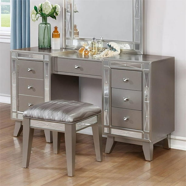 Kingfisher Lane 2 Piece Bedroom Vanity Set In Metallic Mercury Walmart Com Walmart Com